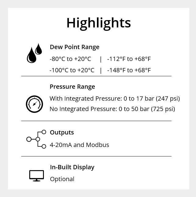 Highlights - Dew Point Sensor A Series