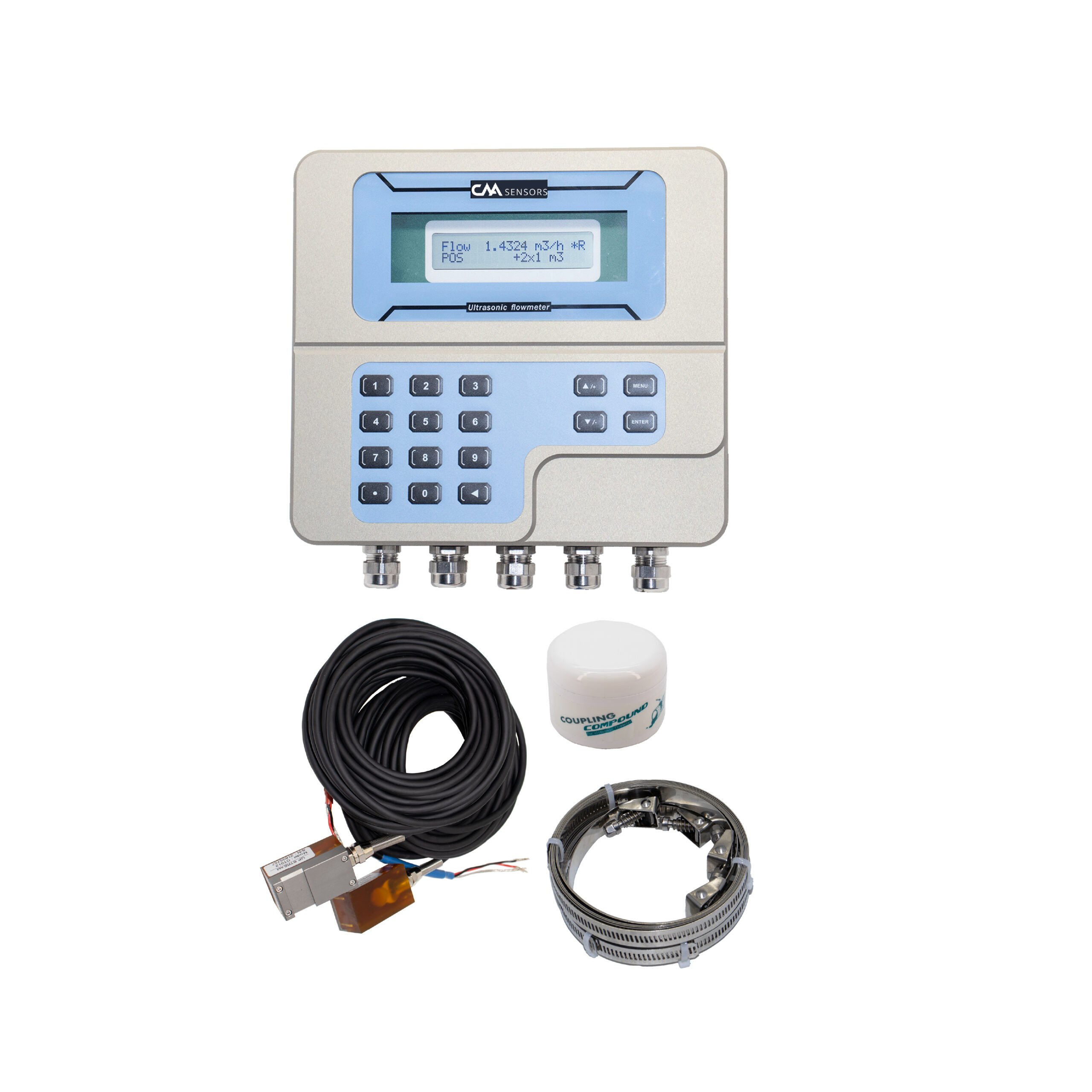 Ultrasonic liquid flow meter with wall mount display
