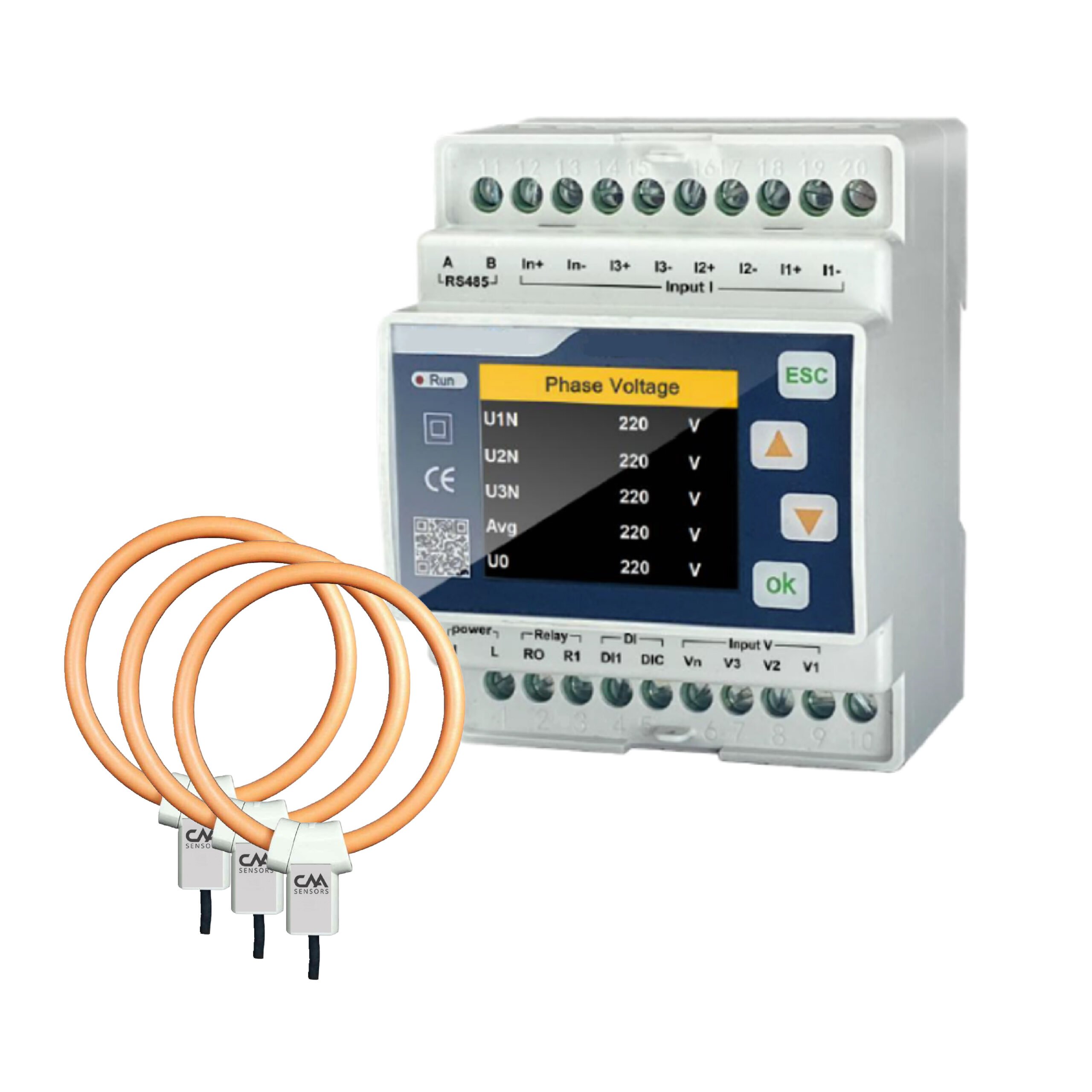 3 phase power meter. Din rail mounted